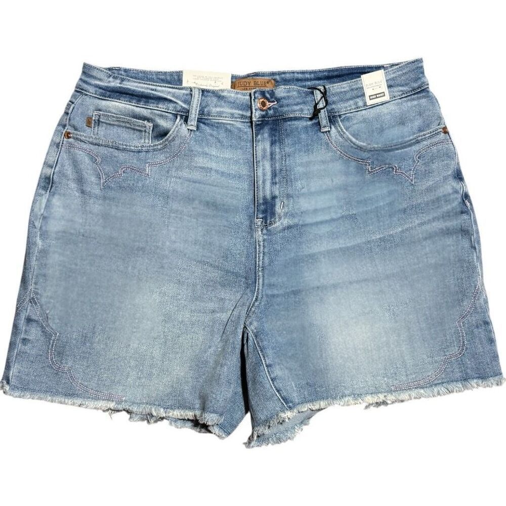 Judy Blue High Rise Cut Off Shorts Western Embroidery Detail Stretch Denim NWT - Picture 9 of 12